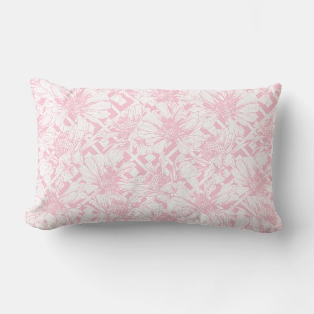 Almofada Lombar Flores Rosa Branco Florais Botânico Shabby Chic (Frente)
