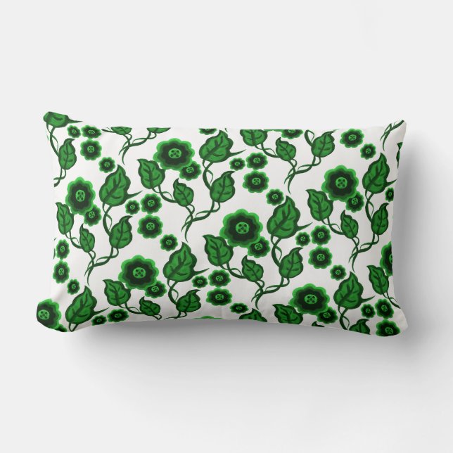 Almofada Lombar Flores verdes, folhas verdes, floral Folk art (Frente)
