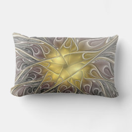 Almofada Lombar Florescer Com Flor Fractal Abstrata Moderna Dourad