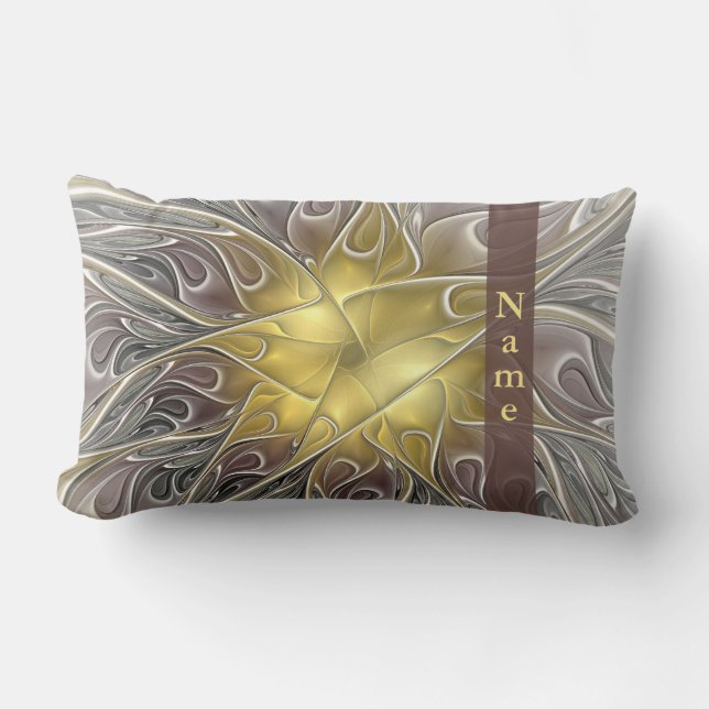 Almofada Lombar Florescer Com Nome De Flor Abstrata Moderna Dourad (Frente)