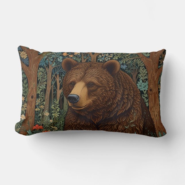 Almofada Lombar Floresta de trabalho de arte boho-do-urso-pardo (Frente)