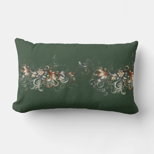 Almofada Lombar Floresta Verde e Dourado Elegante (Frente)