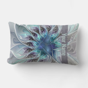 Almofada Lombar Flourar Abstrato Moderno Flor Fractal Nome Azul