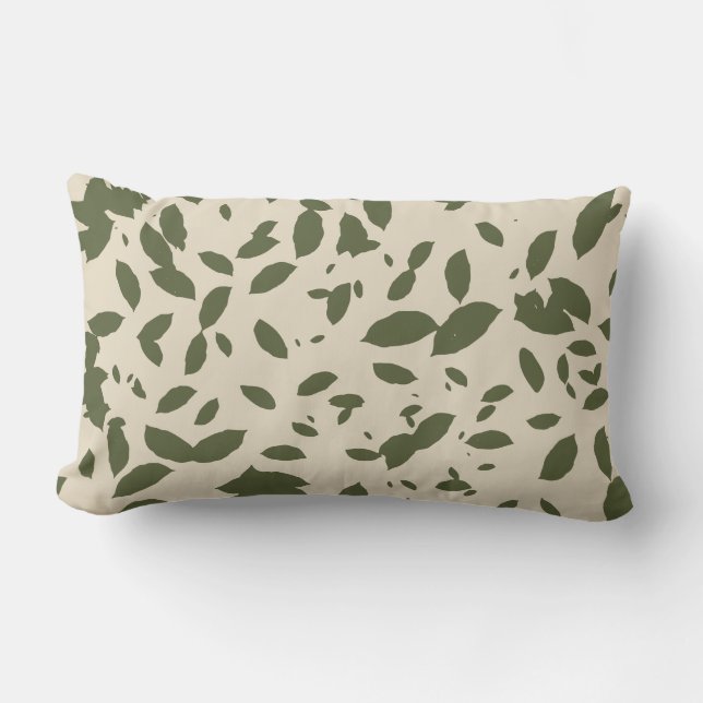 Almofada Lombar Folhas Caindo de Outono Verde Oliva (Frente)