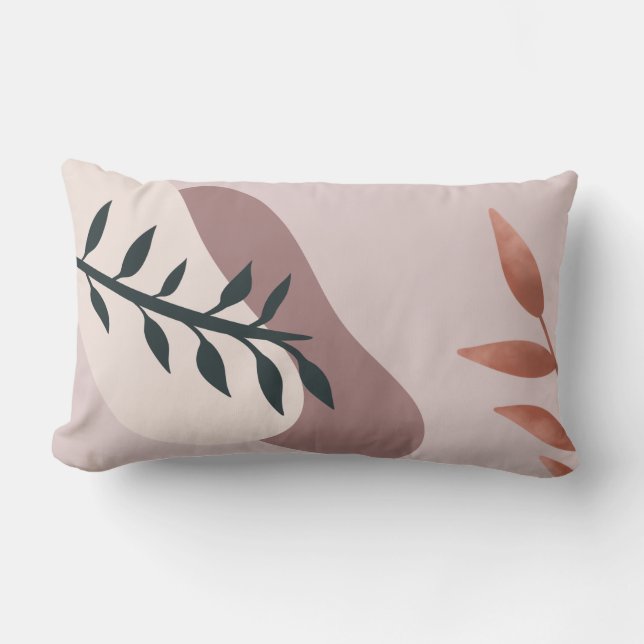 Almofada Lombar Folhas de abstrato com fundo rosa macio (Frente)