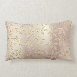 Almofada Lombar Folhas de Grama Metálica Dourada Foxier Rosa Doura