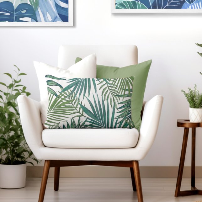 Almofada Lombar Folhas de Palma Tropicais Modernas (Elevate Your Décor: Discover our Elegant Coastal Throw Pillows from Totally Coast)