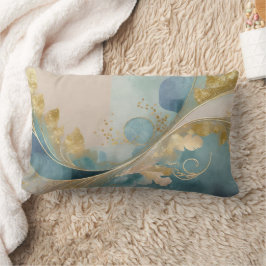 Almofada Lombar Folhas Douradas e azuis abstrato