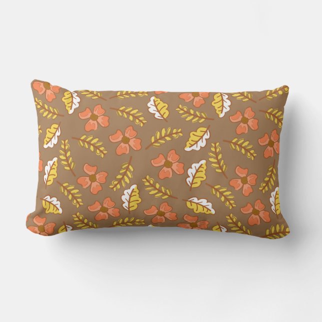 Almofada Lombar Folhas Quentes de outono com Flores (Frente)