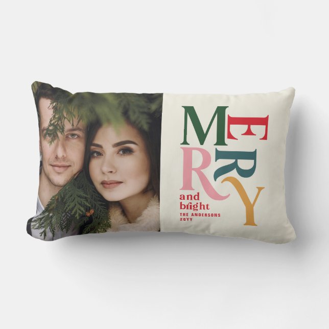 Almofada Lombar Foto colorido de feliz de Natal (Frente)