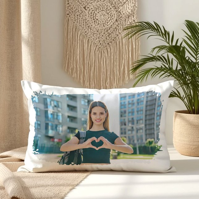 Almofada Lombar Foto de Borda Grunge Moderna (Modern Grunge Border Photo Lumbar Pillow)