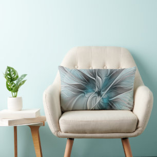 Almofada Lombar Fractal Fractal Moderna Abstrato com Cinza Flor Az