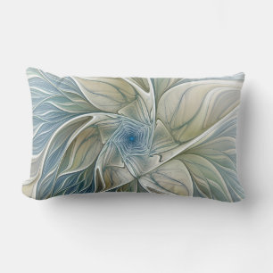 Almofada Lombar Fractal Khaki azul do abstrato ideal floral do