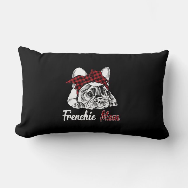 Almofada Lombar frenchie mãe | buldogue francês com xadrez vermelh (Frente)