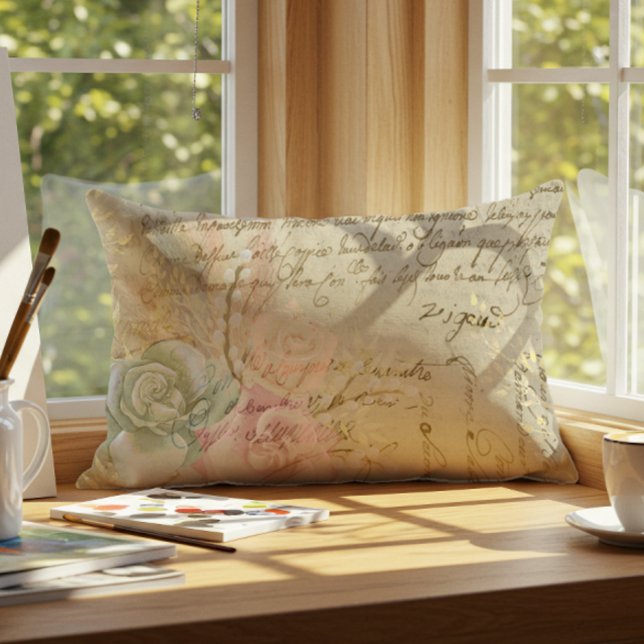 Almofada Lombar Frente floral de campo chique francês ao ar livre (Criador carregado)