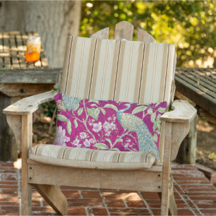 Almofada Lombar Fuchsia Chinoiserie Peacock - Paciência Floral ao