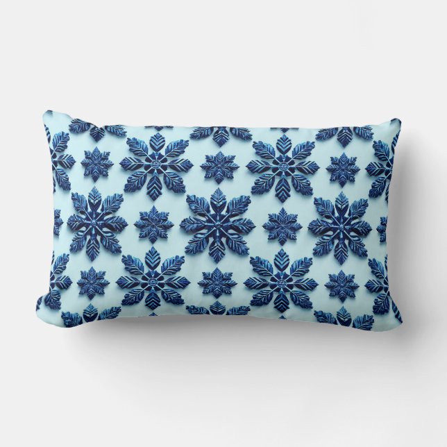 Almofada Lombar Fundo com Padrão de Floco de Neve Azul (Frente)