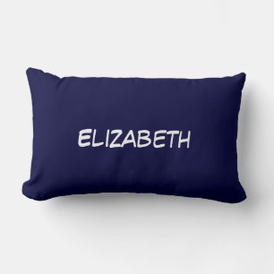 Almofada Lombar Fundo de Cor Sólida DIY, Nome Monograma - Azul Mar