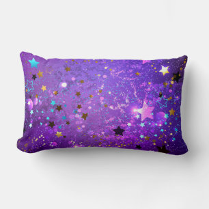 Almofada Lombar Fundo de folhas roxas com estrelas
