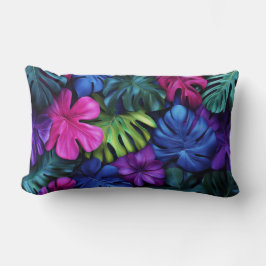 Almofada Lombar Fundo de Folhas Tropicais de Monstera Neon Vibrant