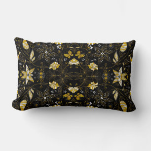 Almofada Lombar Fundo floral ouro preto-branco