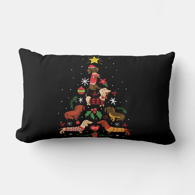 Almofada Lombar Funny Dachshund Christmas Tree (Frente)