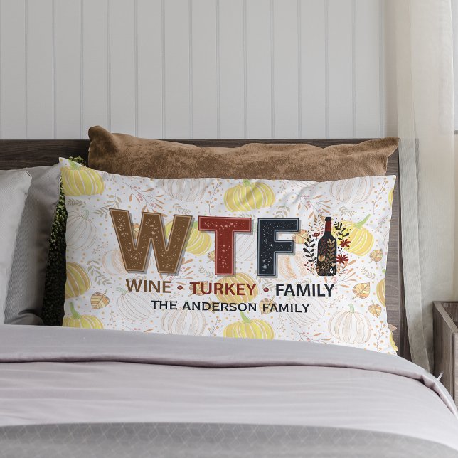 Almofada Lombar Funny WTF Wine Turkey Family Thanksgiving (Criador carregado)
