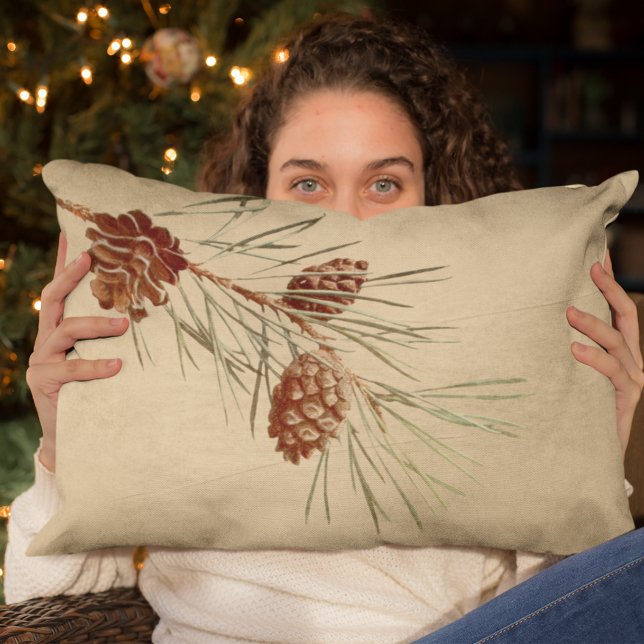Almofada Lombar Galho de Pinheiro de Natal Vintage Férias Cone (Criador carregado)