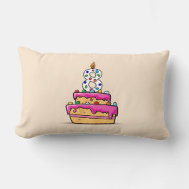 Almofada Lombar Garota 8º aniversário, 8º no Bolo Rosa Doce