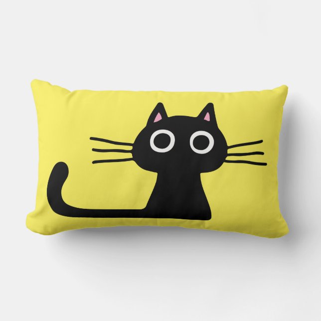 Almofada Lombar Gatinho Preto Cinto | Quirky Cat com Whiskers Long (Frente)