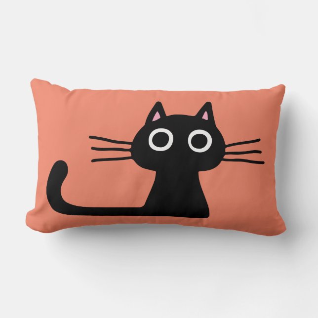 Almofada Lombar Gatinho Preto Cinto | Quirky Cat com Whiskers Long (Frente)
