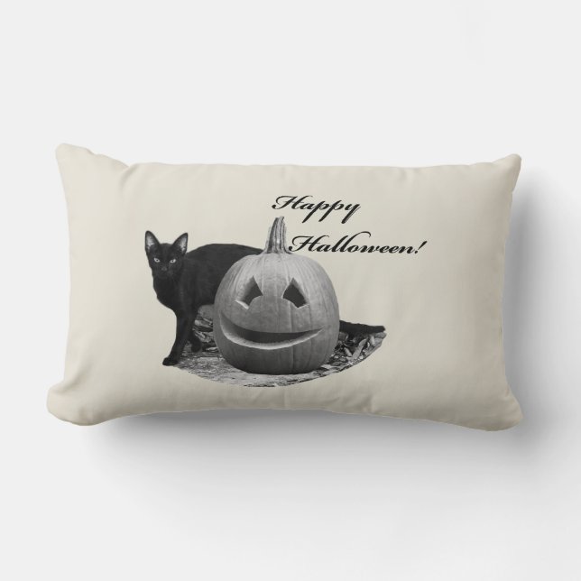 Almofada Lombar Gato & Abóbora Feliz Halloween (Frente)
