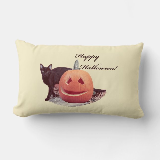 Almofada Lombar Gato & Abóbora Feliz Halloween (Frente)