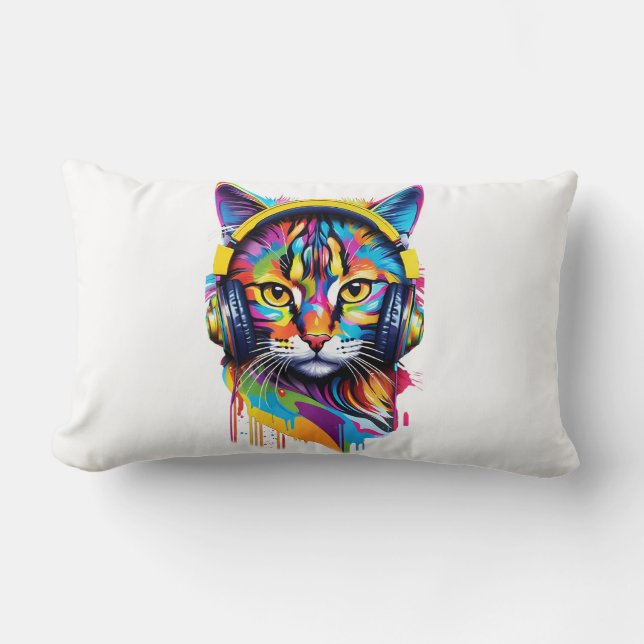 Almofada Lombar Gato em fones de ouvido (Frente)