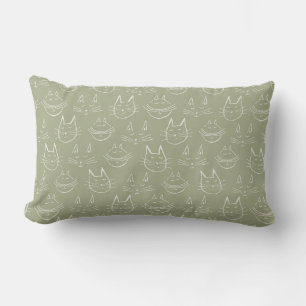 Almofada Lombar Gato Face Ilustração Sage Verde