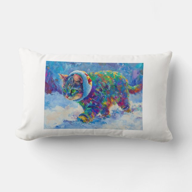 Almofada Lombar Gato na Neve Usando Protetores de Ouvido Throw (Frente)