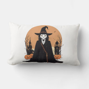 Almofada Lombar Gato Preto Salem Místico com Pumpkins