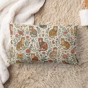 Almofada Lombar Gatos místicos boho e jardim de flores silvestres