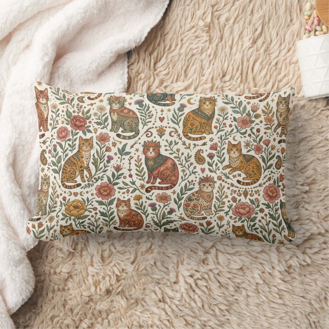 Almofada Lombar Gatos místicos boho e jardim de flores silvestres  (Cobertor)