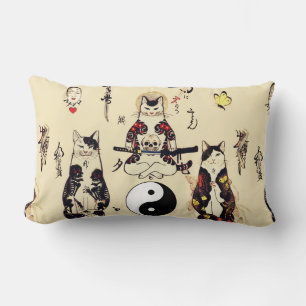 ALMOFADA LOMBAR GATOS SAMURAI NO CÉREBRO,ESQUELETO,TATUAGENS DE BO