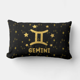 Almofada Lombar Gemini Zodiac Preto e Dourado Travesseiro lombar