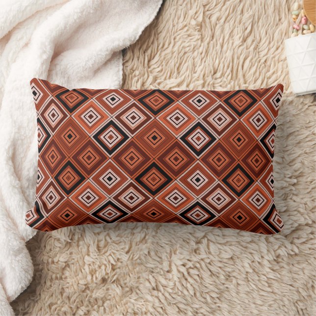 Almofada Lombar Geometria patchwork étnico marrom laranja (Cobertor)