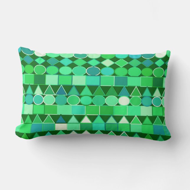 Almofada Lombar Geométrica Tribal Moderna, Emerald Green e Aqua (Frente)