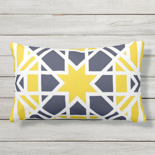 Almofada Lombar Geométrico, ornamentais, amarelo-mostarda, azul-m