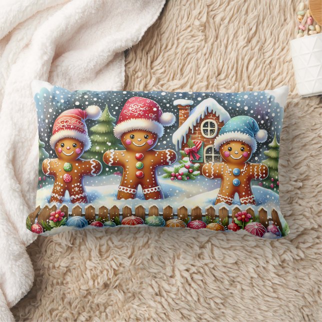 Almofada Lombar Gingerbread Family Snowy Christmas Scene (Cobertor)