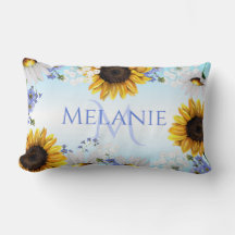 Girassol Amarelo Azul Monograma Flores Silvestres