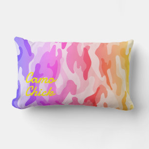 Almofada Lombar Girly Camouflage Pastel Monograma em Amarelo