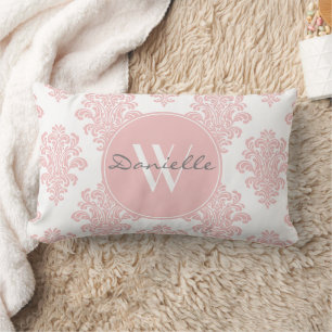 Almofada Lombar Girly Pink Damask Monograma