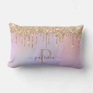 Almofada Lombar Glam Gold Glitter Gotejamento Monograma Elegante A