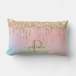 Almofada Lombar Glam Ouro Glitter Gotas Monograma Elegante 